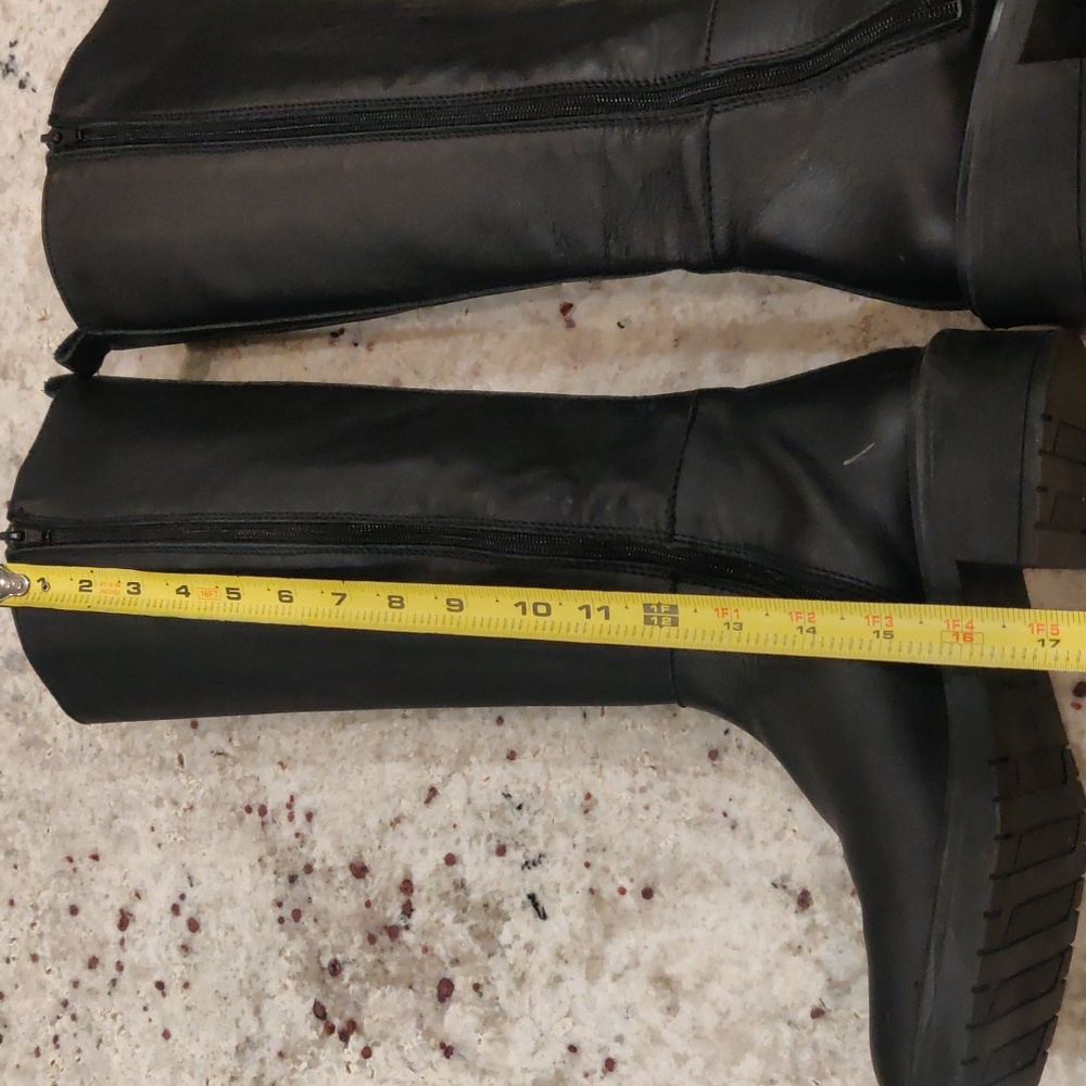 Black Leather Knee-High Boots Retro Y2K Cottagecore Winter Outdoors Block Heel - Picture 7 of 15